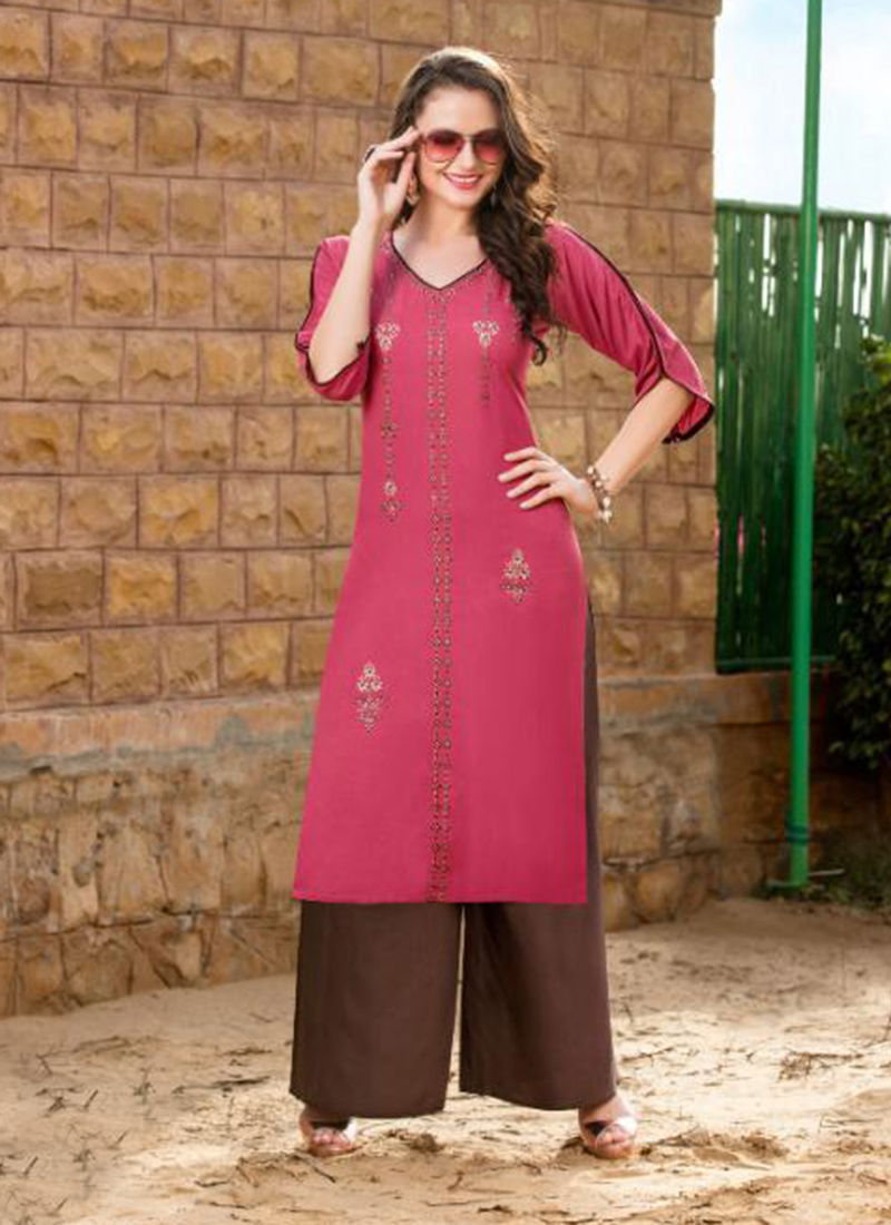 Meraki vol 4 heavy Reyon with Plazzo Embroidery Designer Kurtis Collections